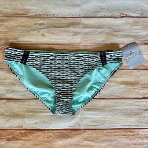 ATHLETA Light Turquoise & Black WAVELINE Bikini Bottom Swimsuit Sz L